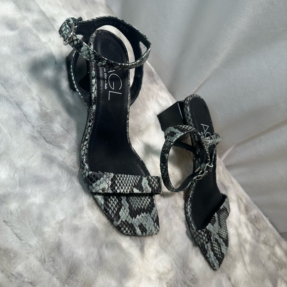 New AGL Angie Ankle Strap Snakeskin Print Leather Sandal Menthe-nero Size 8 - Picture 4 of 6